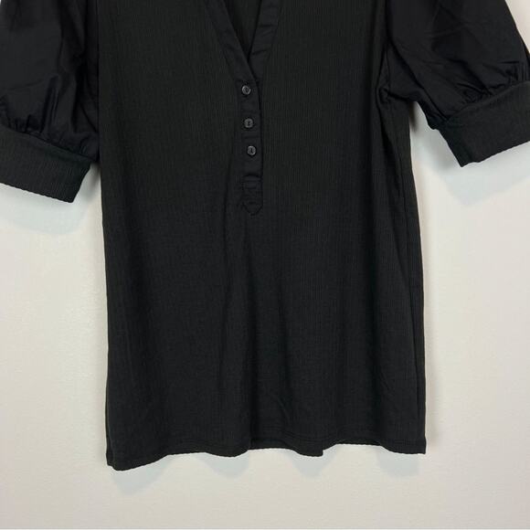 Gibsonlook Mixed Media Henley Top‎ With Puff Sleeves Black Size Small - Picture 9 of 12